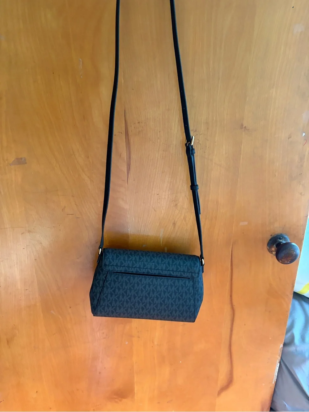 Michael Kors Black Logo-Print Crossbody with Gold Logo